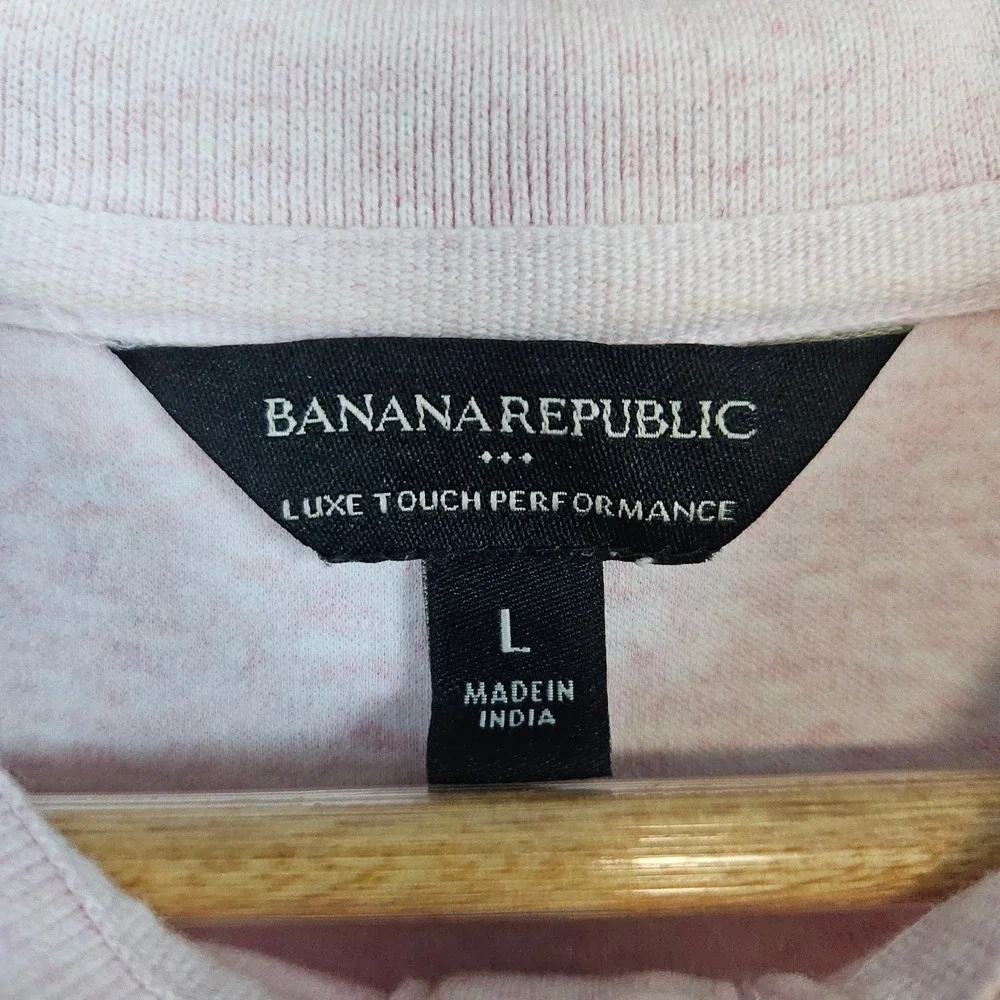 Banana Republic Heathered Pink Polo Shirt Size L Luxe Touch‎ Performance FLAWED